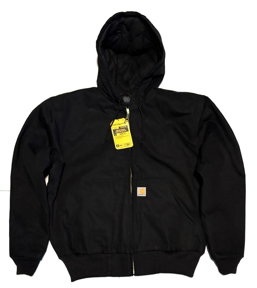 Carhartt J140 Firm Duck Flannel Lined Active Jacket Black Mens Size L Loose Fit